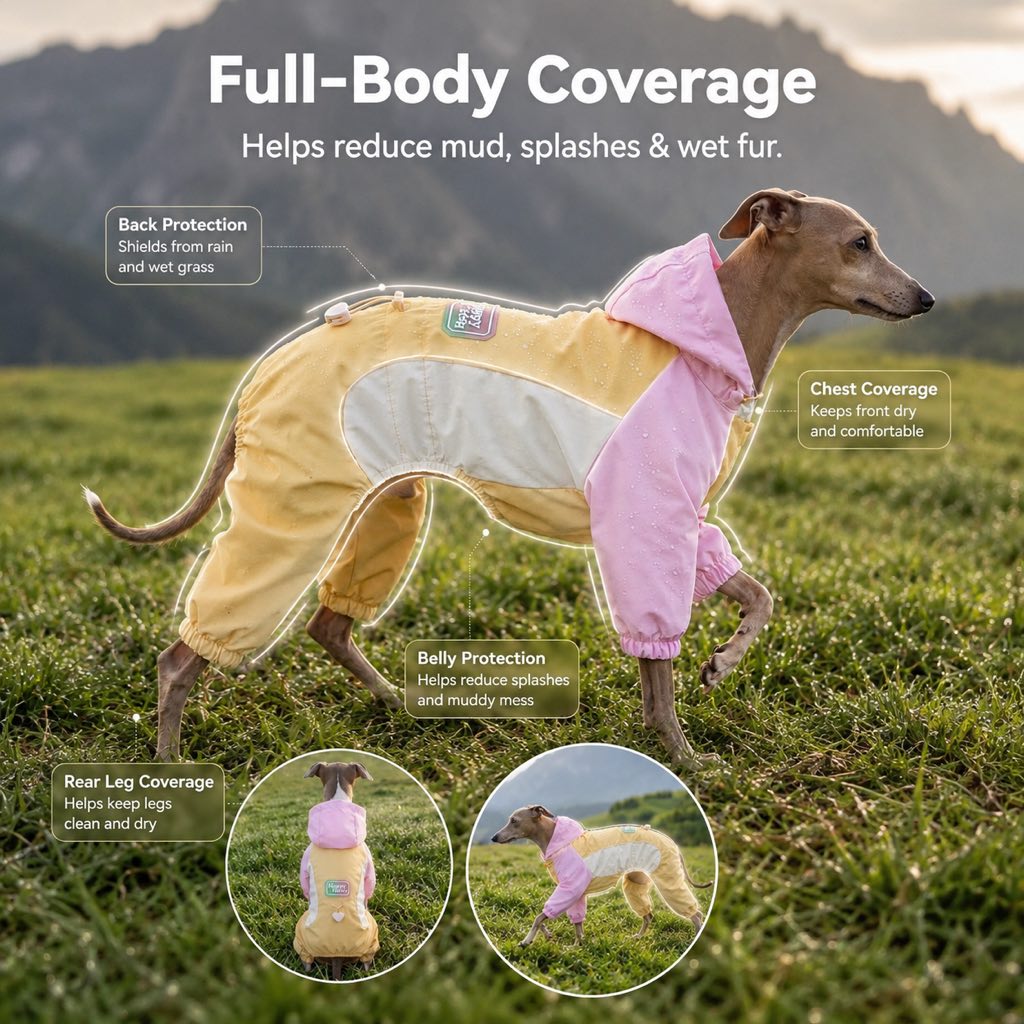 Malloren Waterproof Dog Rain Suit for Rainy Walks - Full-Body Mud & Splash Protection