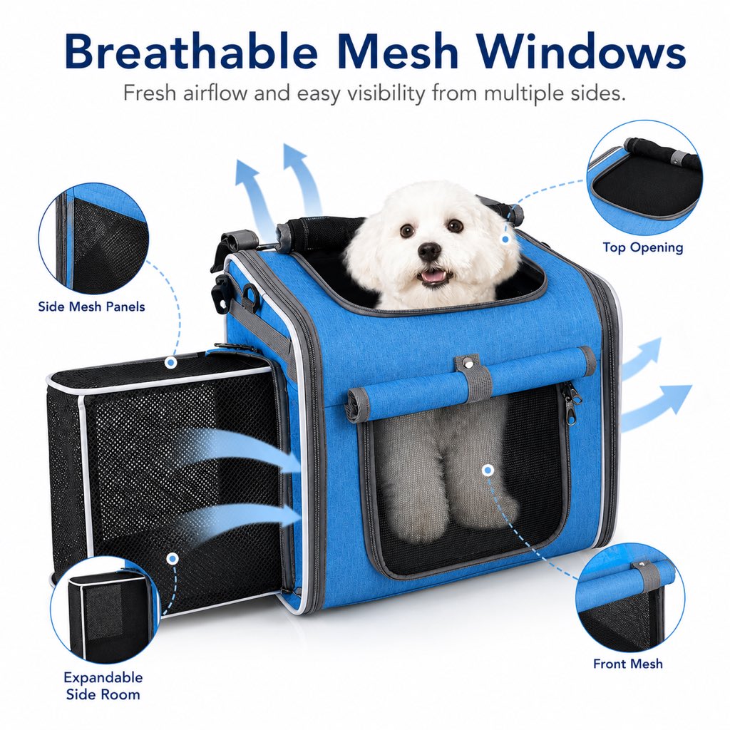 Malloren 4-in-1 Expandable Bike Pet Carrier Backpack for Cats &Small Dogs - Hands-Free Rides, Car Travel & Vet Trips with Extra Breathing Room