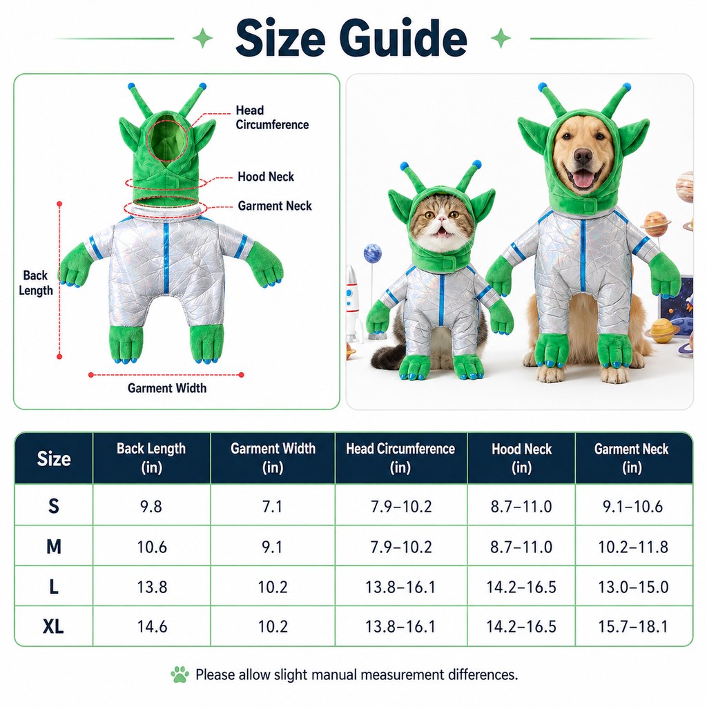 Malloren Green Alien Pet Costume for Dogs & Cats - Funny Halloween Transformation Outfit for Pet Parties, Photoshoots & Costume Events