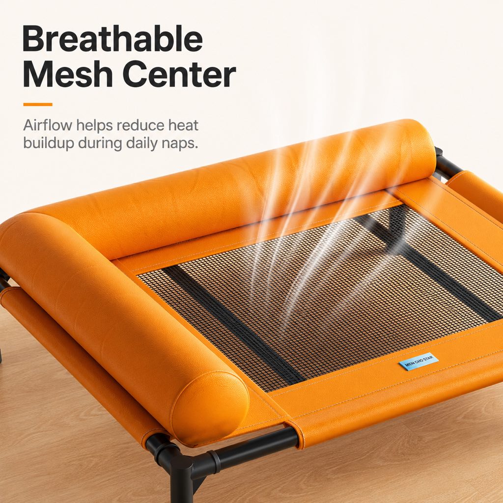 Malloren French Bulldog Elevated Dog Cot for All-Season Indoor Naps - Breathable Raised Pet Bed with Soft Bolsters for Cooler Rest & Easy Cleaning