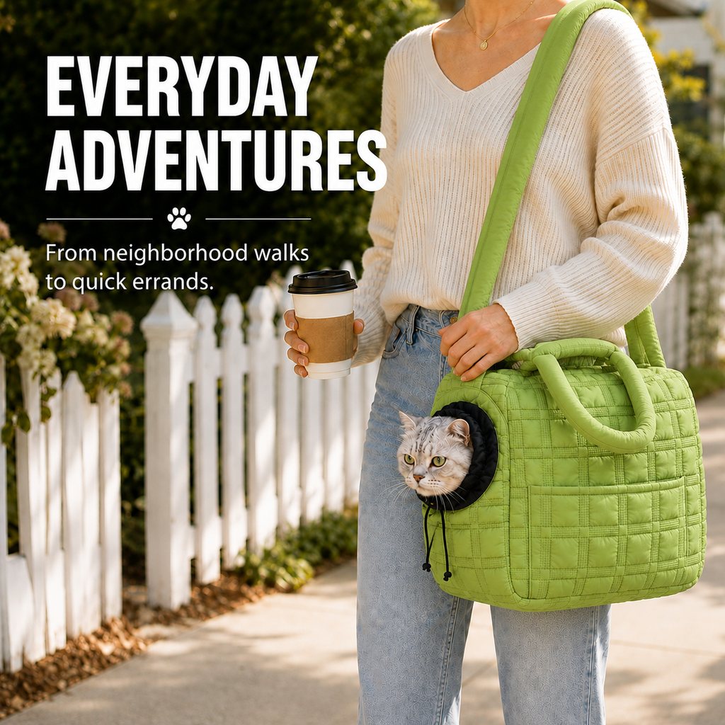 Malloren Quilted Pet Carrier Tote for Cats & Small Dogs – Easy Hand & Shoulder Carry for Walks, Errands & Everyday Outings