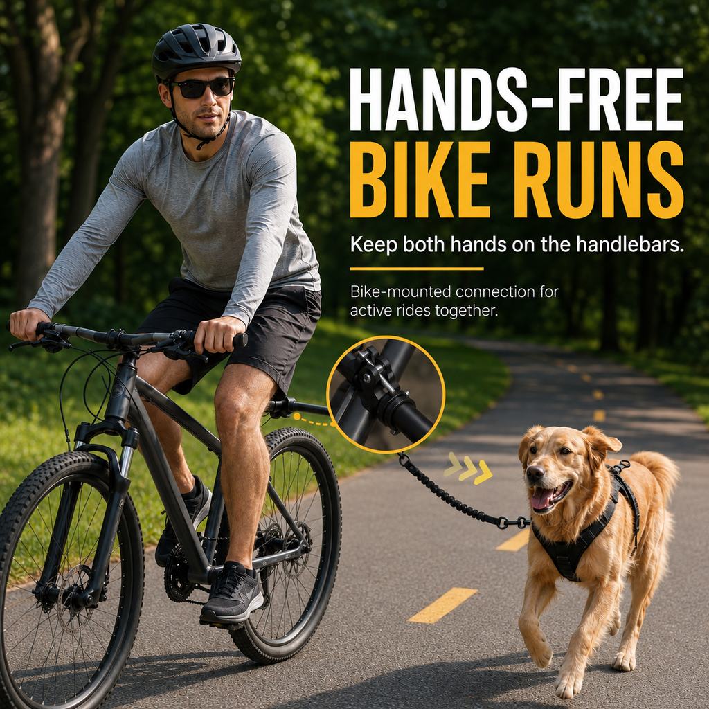Malloren Hands-Free Dog Bike Leash with Shock-Absorbing Bungee – Bike-Mounted Side Arm for Controlled Side-by-Side Runs