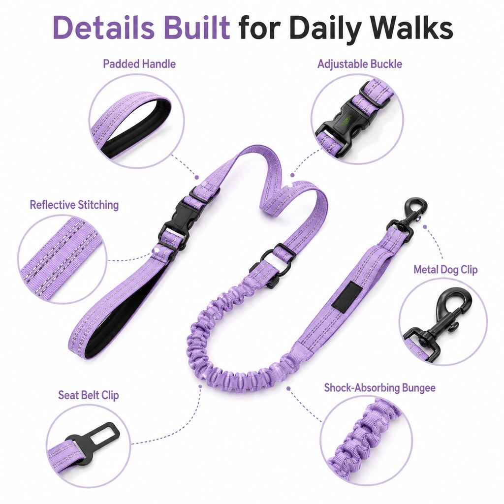 Malloren Hands-Free Shock-Absorbing Dog Leash for Running, Walking & Car Travel - Bungee Leash Helps Reduce Pulling