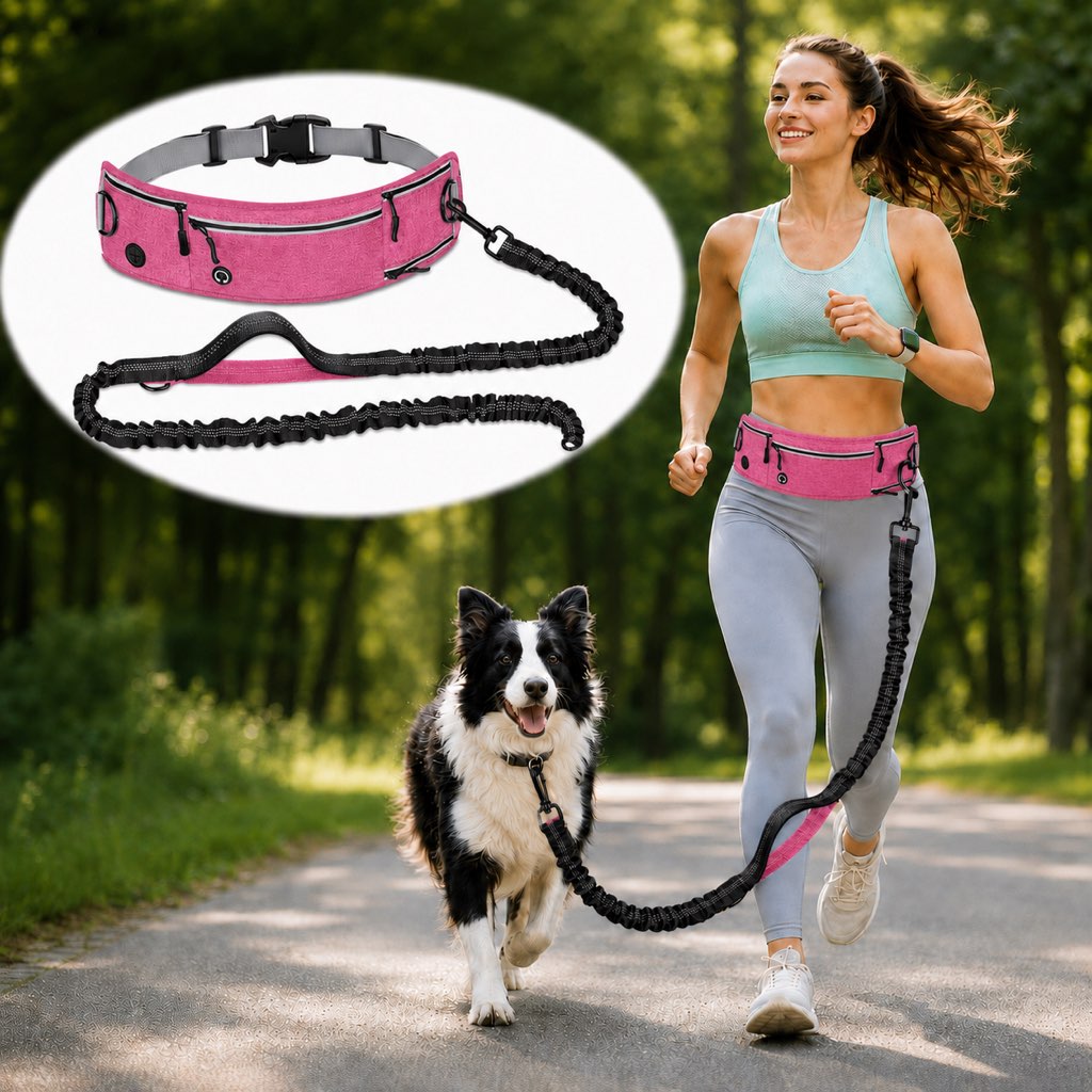 Malloren Hands-Free Dog Running Leash Waist Belt – Shock Absorbing & Reflective, Perfect for Jogging, Hiking & Outdoor Walks with Your Dog