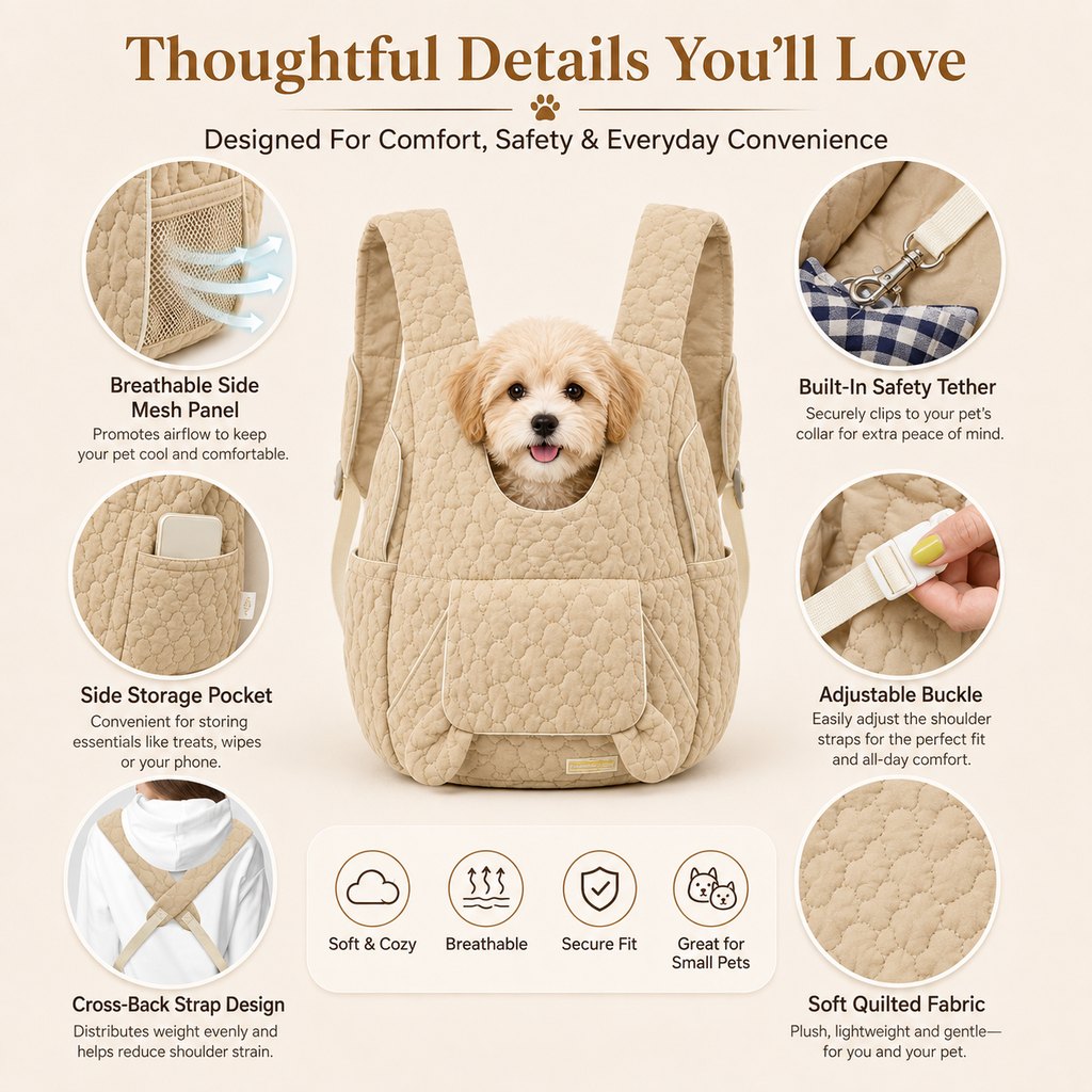 Malloren Hands-Free Front Pet Carrier Backpack for Small Dogs & Cats - Comfortable Carrying for Walks & Travel