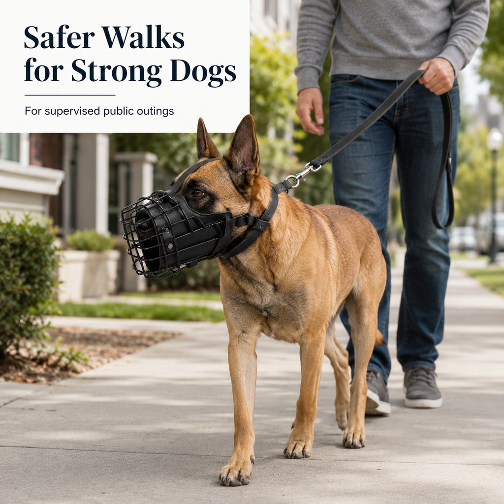 Malloren Heavy-Duty Black Steel Basket Dog Muzzle for Large Dogs - Safer Walks, Vet Visits & Anti-Scavenging Control