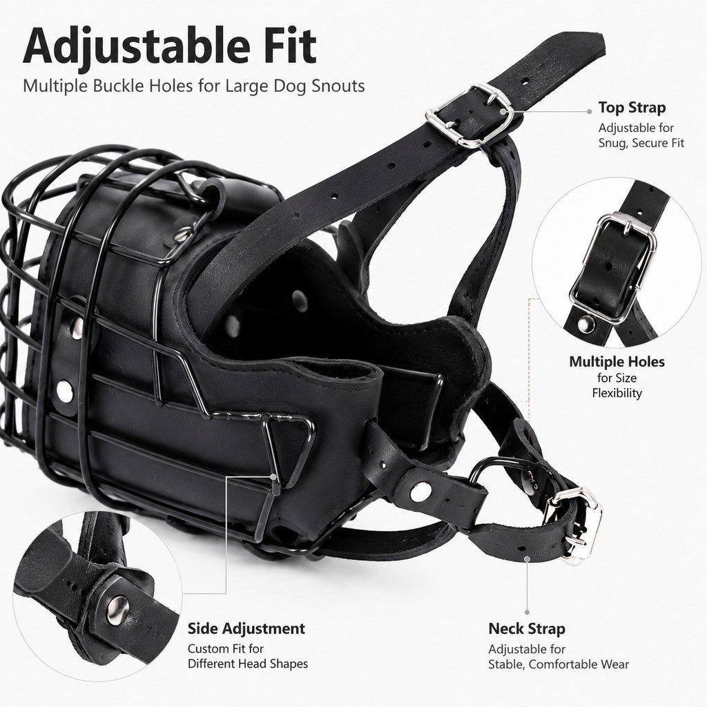 Malloren Heavy-Duty Black Steel Basket Dog Muzzle for Large Dogs - Safer Walks, Vet Visits & Anti-Scavenging Control