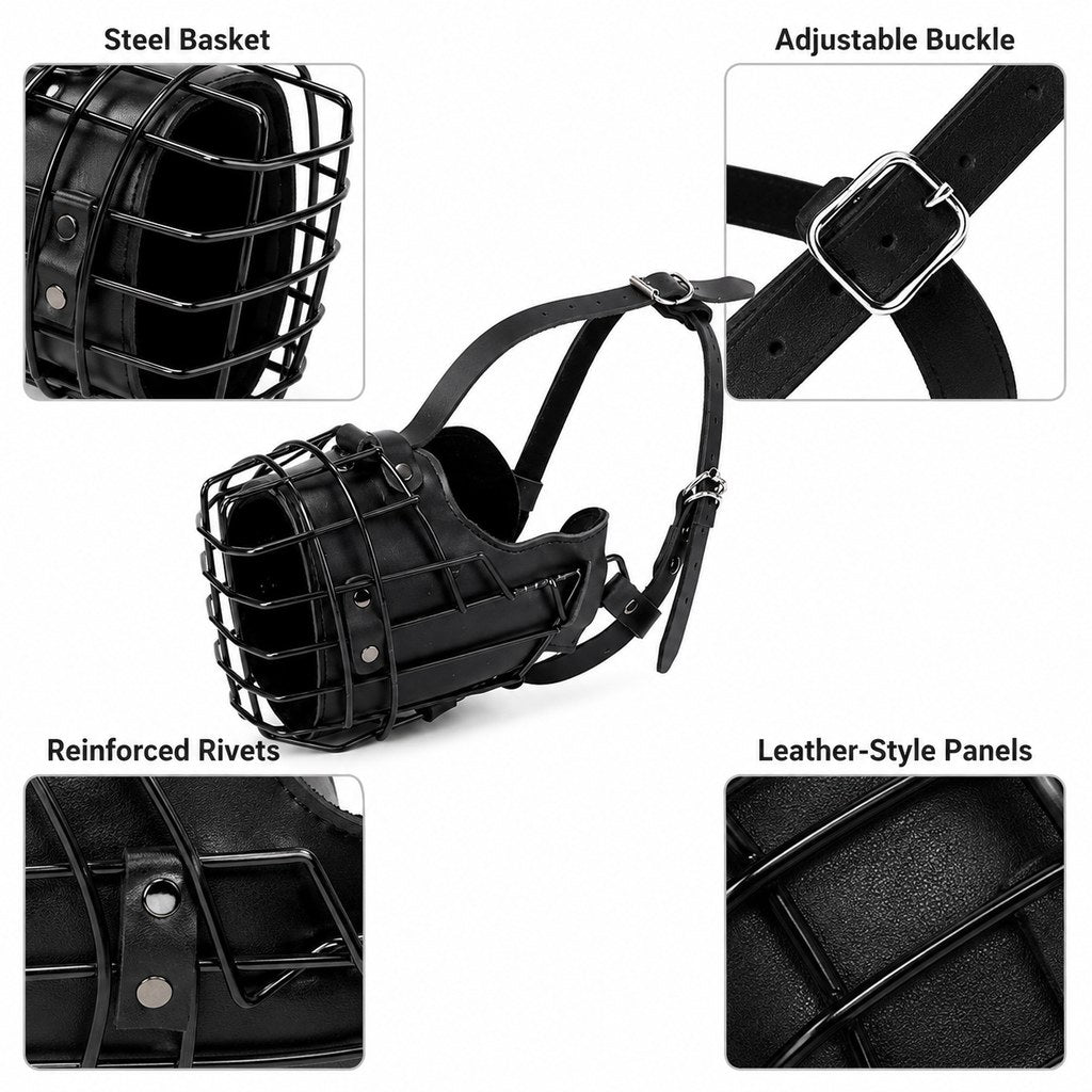 Malloren Heavy-Duty Black Steel Basket Dog Muzzle for Large Dogs - Safer Walks, Vet Visits & Anti-Scavenging Control