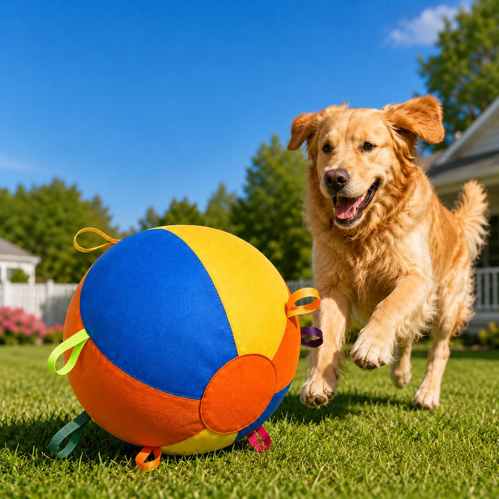 Malloren Inflatable Dog Play Ball for Backyard & Indoor Play - Oversized Chase and Tug Toy to Burn Energy and Ease Boredom