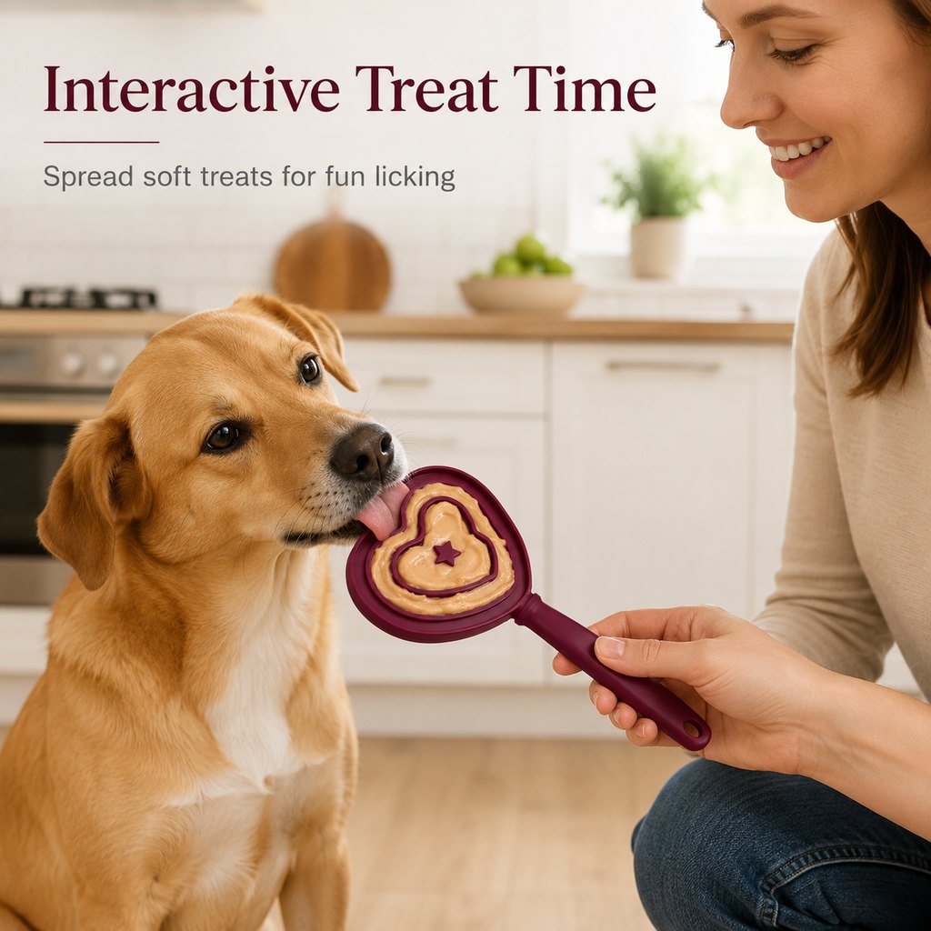 Malloren Heart Pet Licking Wand for Cats & Dogs - Handheld Soft Treat Feeder for Yogurt, Wet Food & Pumpkin Puree