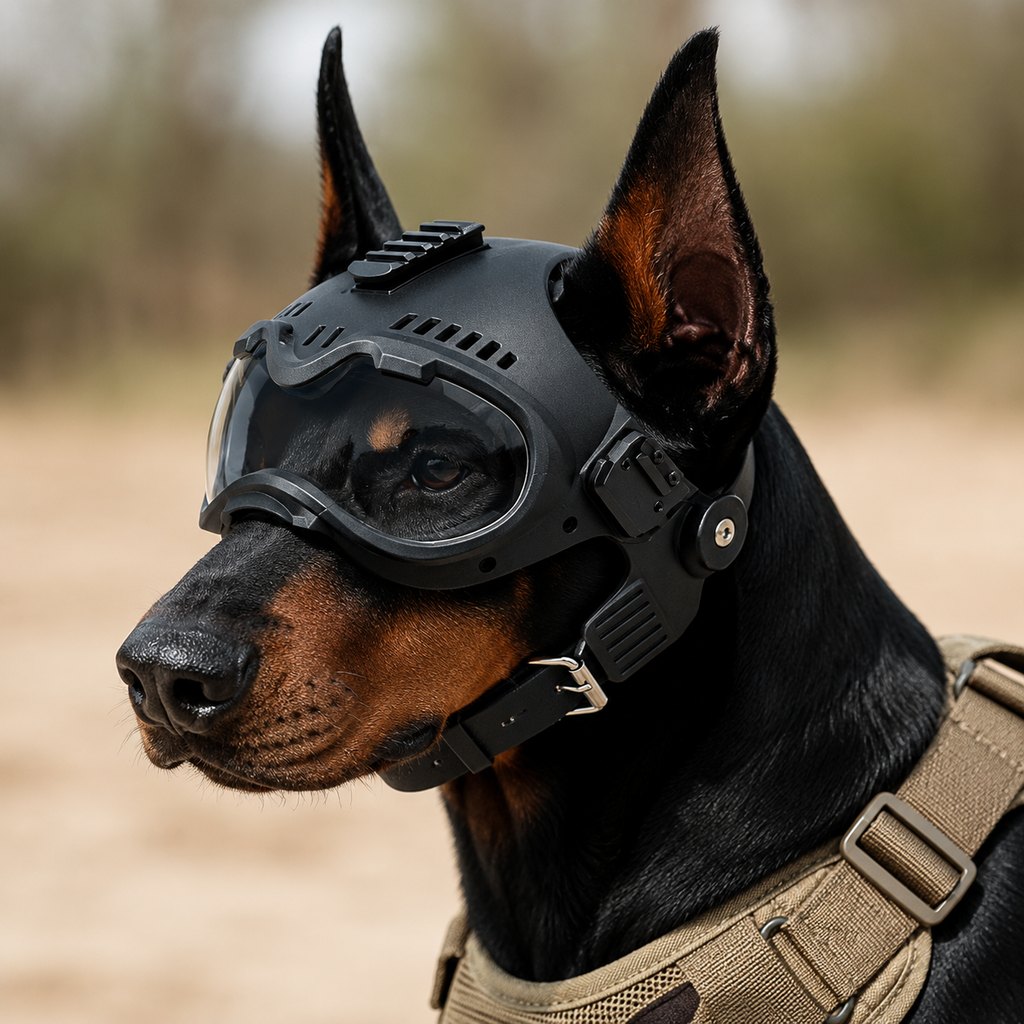 Malloren K9 Tactical-Style Dog Helmet with Goggles for Hiking & Outdoor Training - Helps Shield Eyes from Wind, Dust & Trail Debris