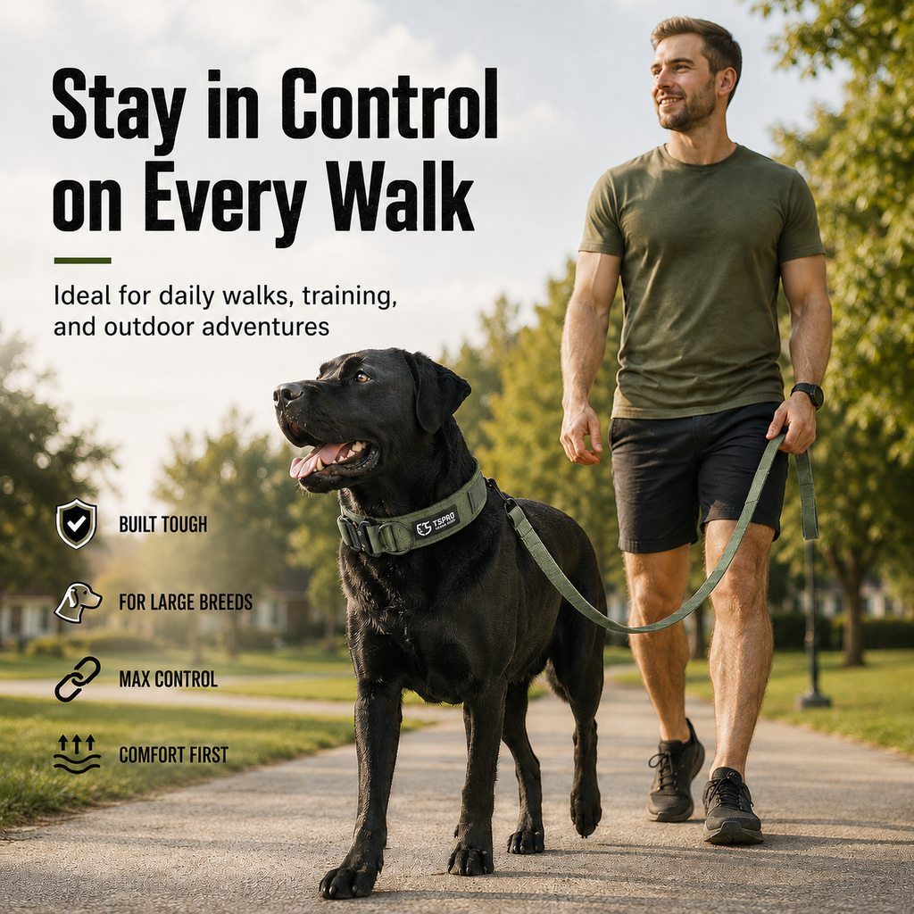 Malloren Large Dog Tactical Collar with Control Handle - Secure Grip for Walks, Training & Strong Pullers