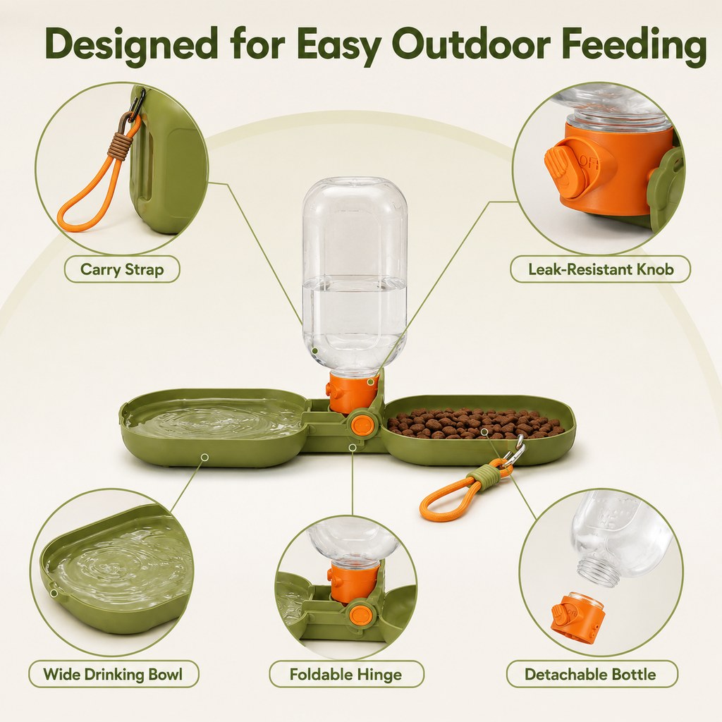 Malloren Portable Folding Pet Water & Food Cup for Walks & Hiking - 15.6 oz Leak-Resistant Dog & Cat Travel Bottle Bowl