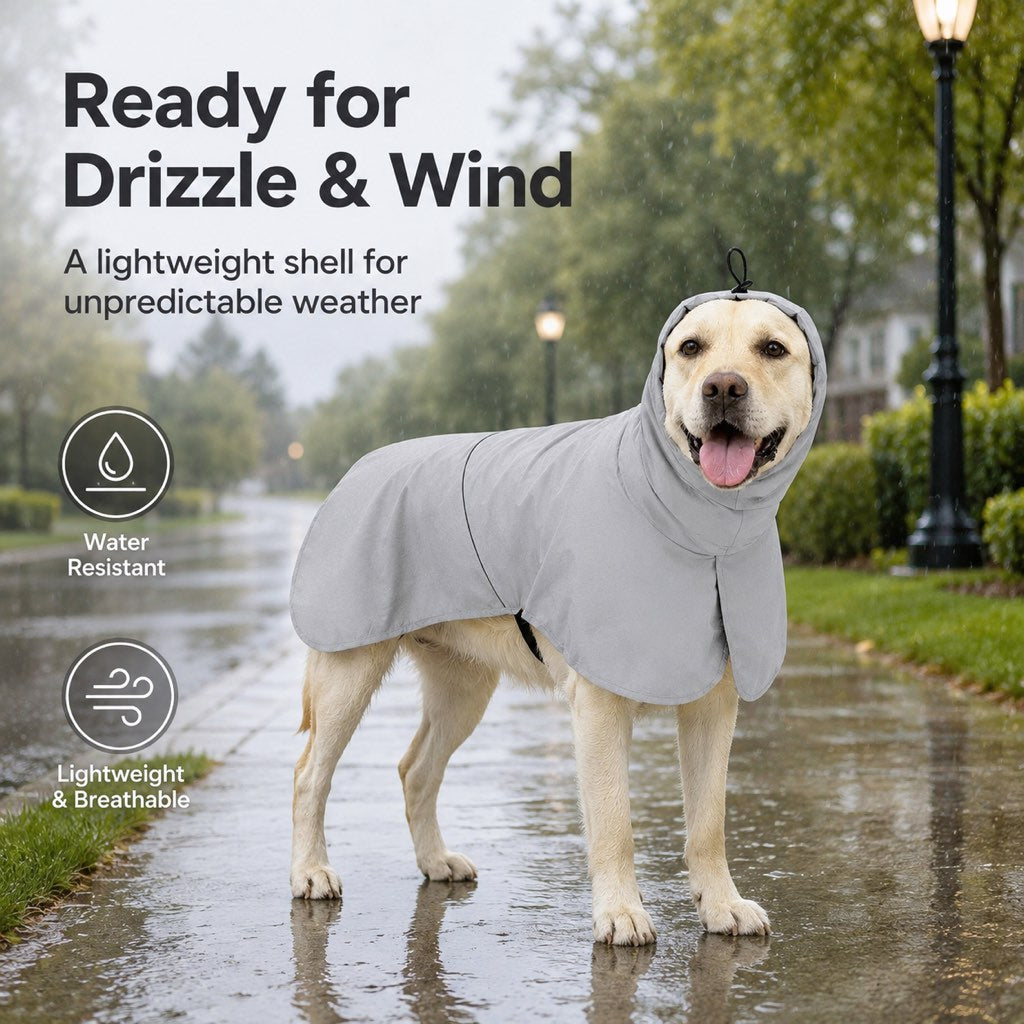 Malloren Hooded Dog Sun & Rain Cape for Summer Walks - Lightweight Neck-to-Back Coverage for Drizzle, Wind & Sunny Outdoor Days