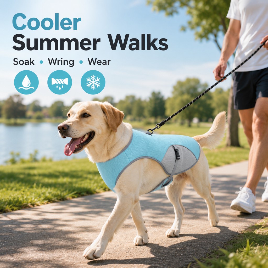 Malloren Dog Cooling Vest for Summer Walks - Wet-to-Cool Lightweight Jacket with Leash Ring for Hot Weather Outdoor Comfort