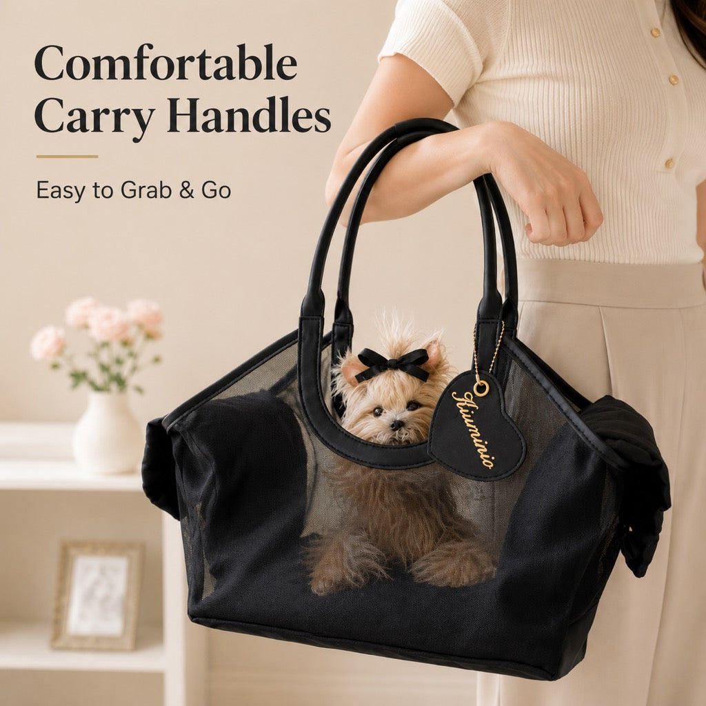 Malloren Chic Mesh Pet Carrier Tote for Cafe Runs & Vet Visits - Breathable Small Dog & Cat Travel Bag