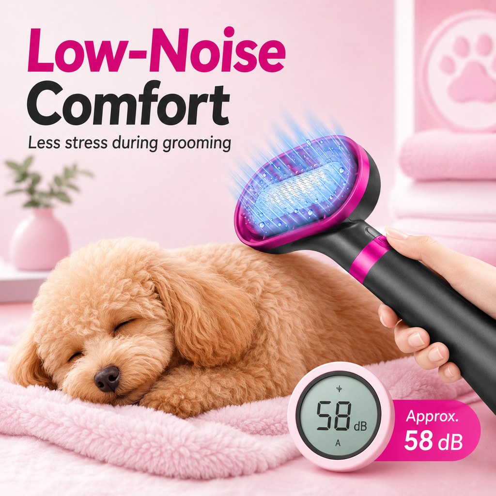 Malloren 4-in-1 Pet Dryer Brush for After-Bath Grooming, Low-Noise Dog & Cat Hair Dryer Comb for Easier Drying, Brushing & Detangling