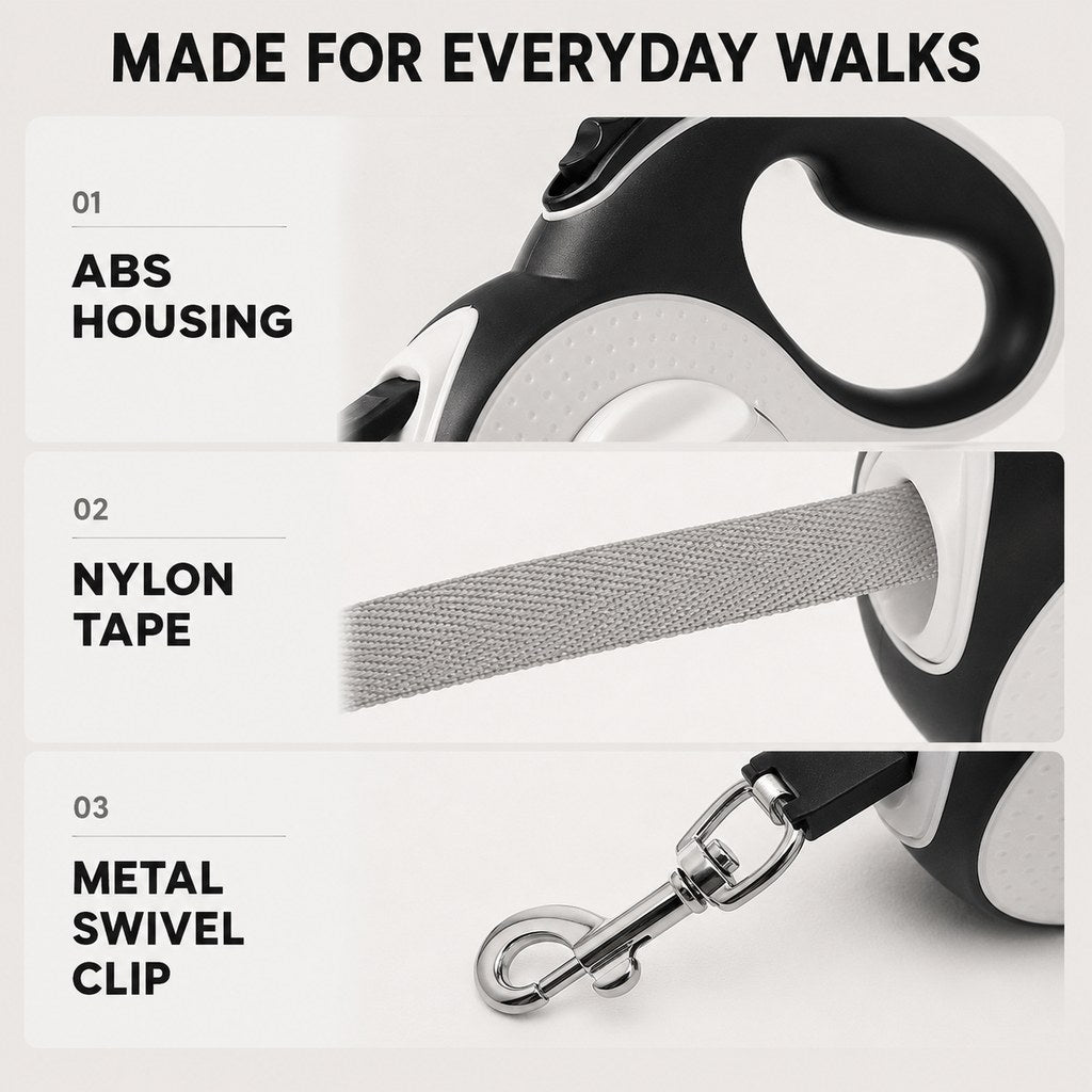 Malloren LED Retractable Dog Leash for Evening Walks - Built-In Path Light, One-Hand Brake & 9.8/16.4 FT Range