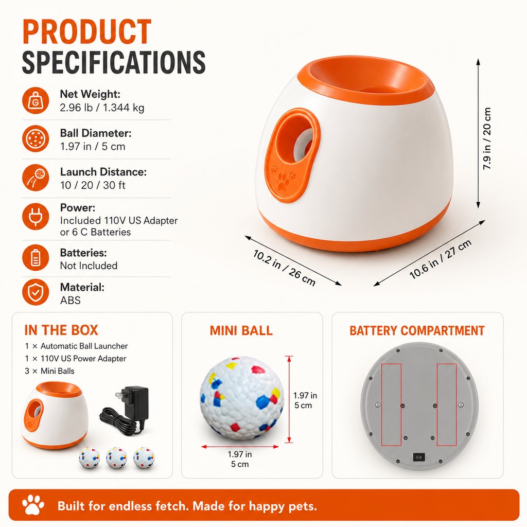 Malloren Mini Automatic Dog Ball Launcher for Small Dogs - Less Manual Throwing for Indoor & Backyard Fetch