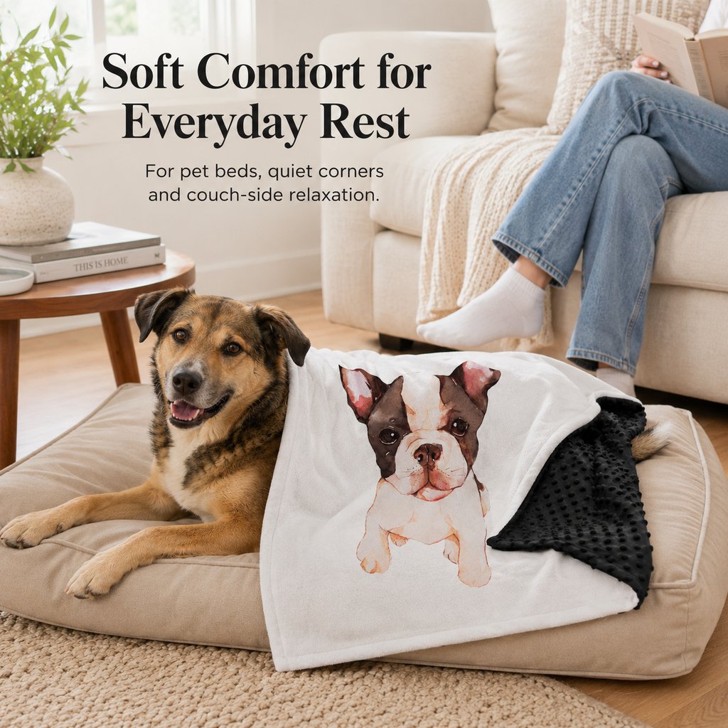 Malloren Layered Minky Pet Comfort Blanket for Dog Beds, Quiet Corners & Noisy Moments
