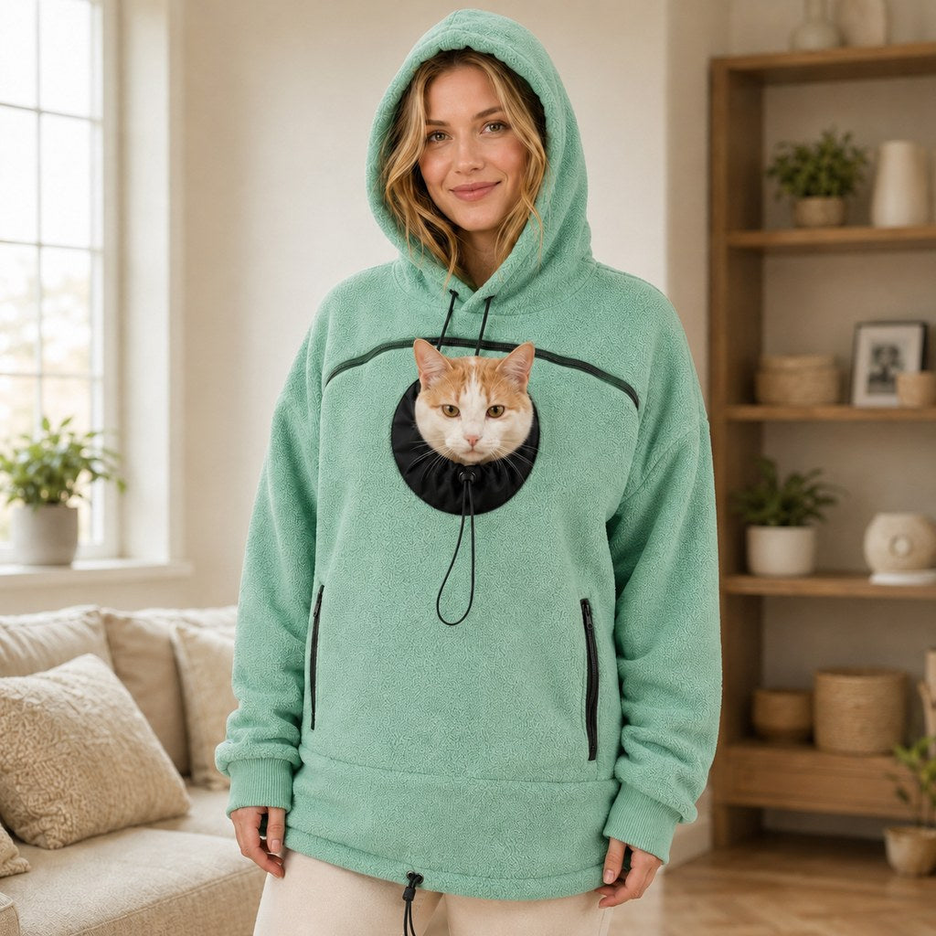 Malloren Hands-Free Pet Carrier Hoodie – Cozy Front Pouch for Cats & Small Dogs at Home & Everyday Outings