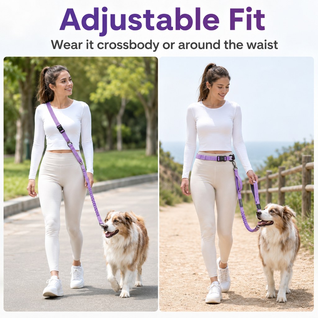 Malloren Hands-Free Shock-Absorbing Dog Leash for Running, Walking & Car Travel - Bungee Leash Helps Reduce Pulling