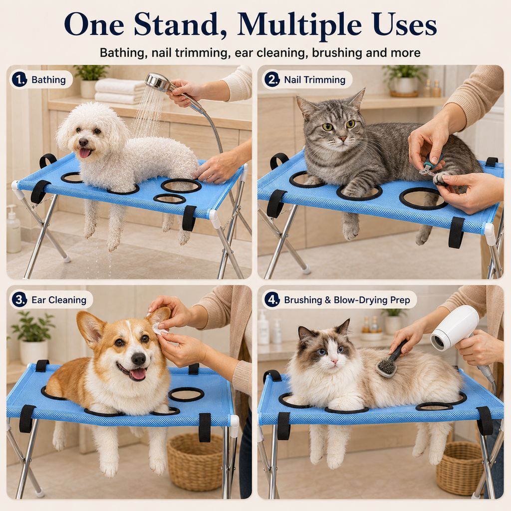 Malloren Foldable Pet Grooming Stand for Cats & Small Dogs - Bathing & Nail Trimming Support for Less Squirming