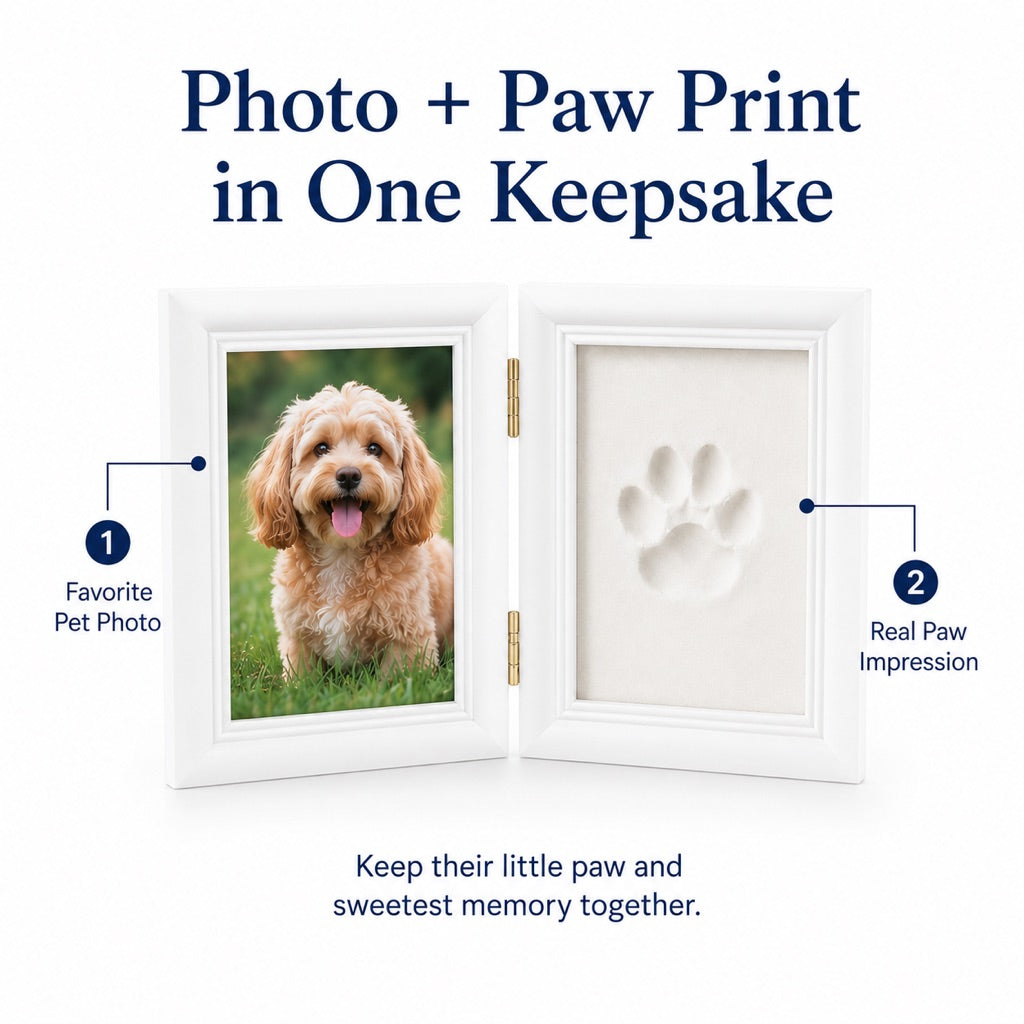 Malloren Pet Paw Print Frame Kit for Dogs & Cats - DIY Keepsake Photo Frame for Home Display, First Paw Memories & Pet Loss Sympathy Gift