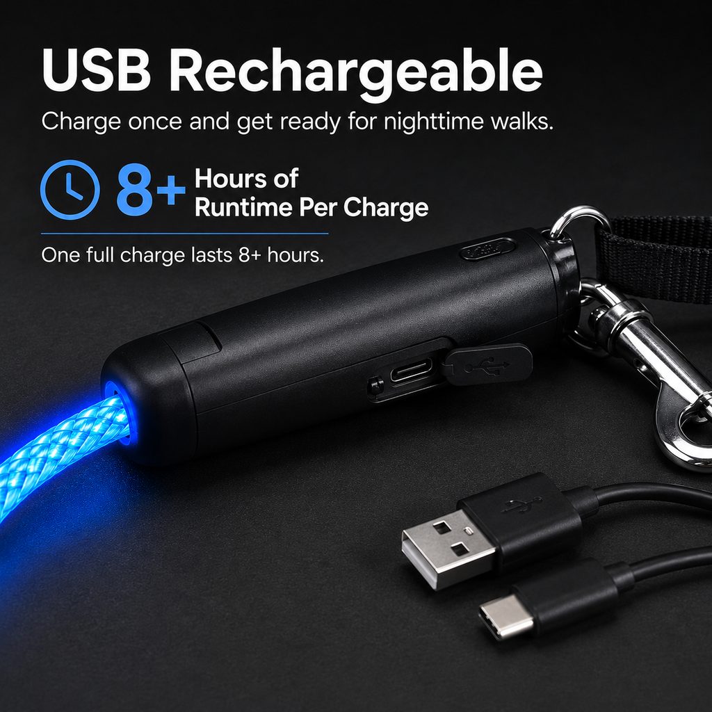 Malloren NightGlow LED Light-Up Dog Leash for Night Walks - USB Rechargeable Safety Leash That Helps Your Dog Stay Visible in the Dark