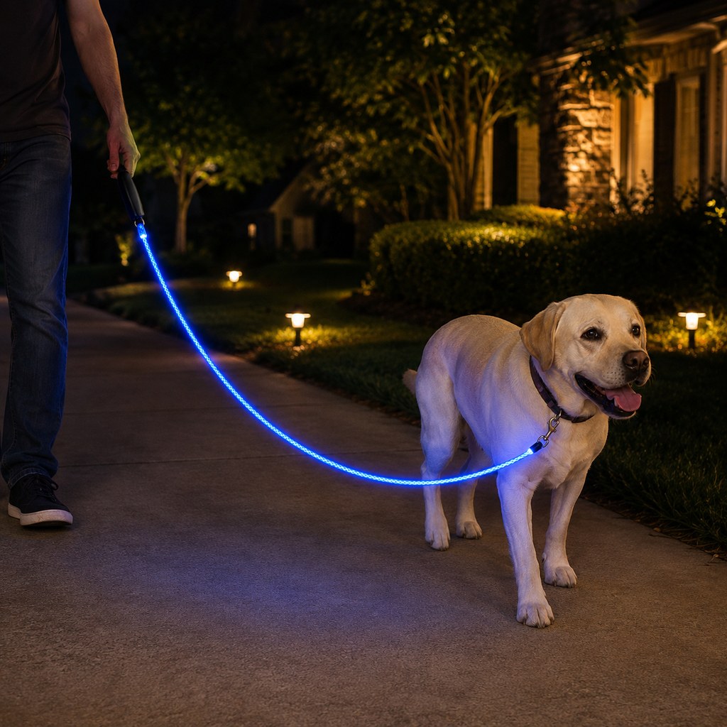 Malloren NightGlow LED Light-Up Dog Leash for Night Walks - USB Rechargeable Safety Leash That Helps Your Dog Stay Visible in the Dark