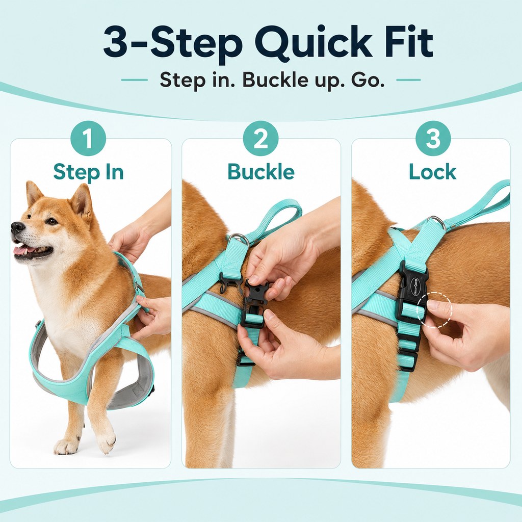 Malloren Quick-Fit Lightweight Dog Harness & Leash Set for Daily Walks - No-Choke Step-In Comfort with Secure Buckle & Back Control Handle