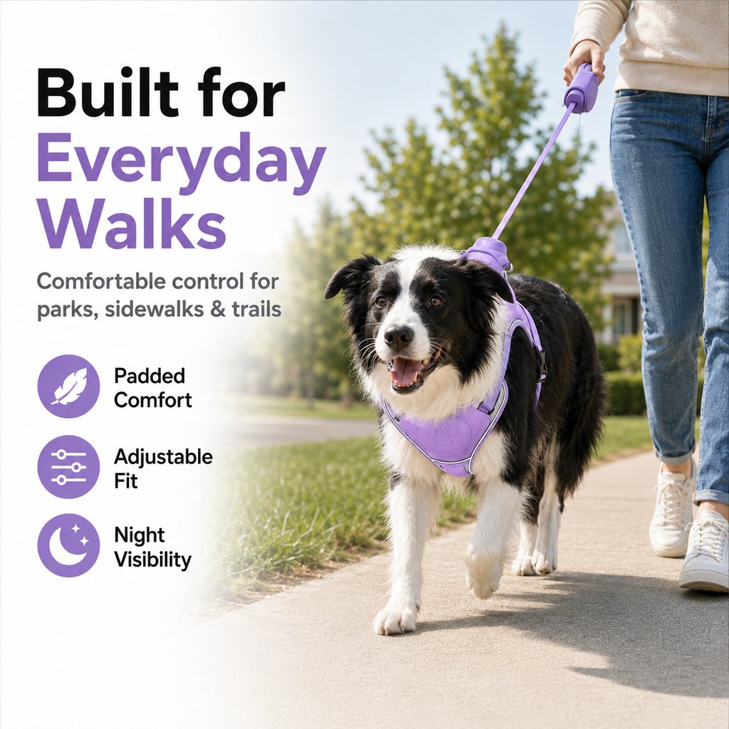 Malloren No-Pull Reflective Dog Harness with Built-In Retractable Leash for Safer Daily Walks