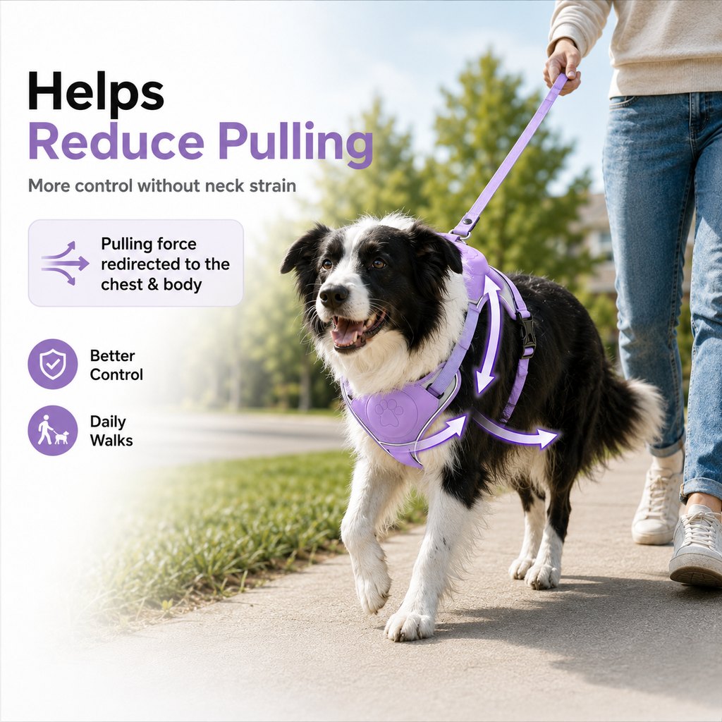 Malloren No-Pull Reflective Dog Harness with Built-In Retractable Leash for Safer Daily Walks