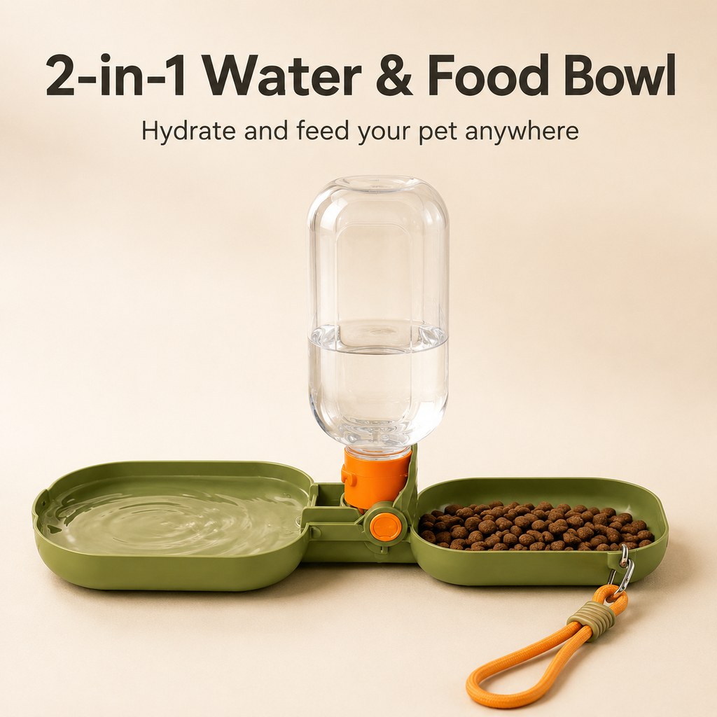 Malloren Portable Folding Pet Water & Food Cup for Walks & Hiking - 15.6 oz Leak-Resistant Dog & Cat Travel Bottle Bowl