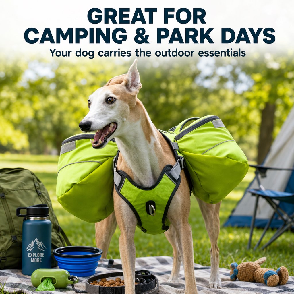 Malloren Dog Saddlebag Backpack Harness for Hiking & Camping - Hands-Free Storage for Water, Treats & Trail Essentials