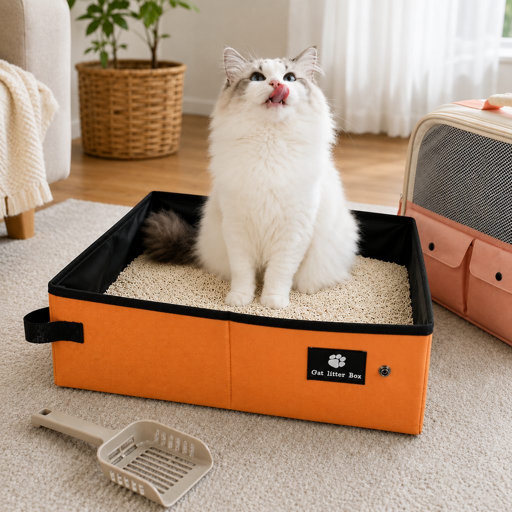 Malloren Portable Foldable Cat Litter Box for Road Trips, Hotels & RV Travel - Reusable Waterproof Travel Cat Toilet to Stop Leaks & Save Space