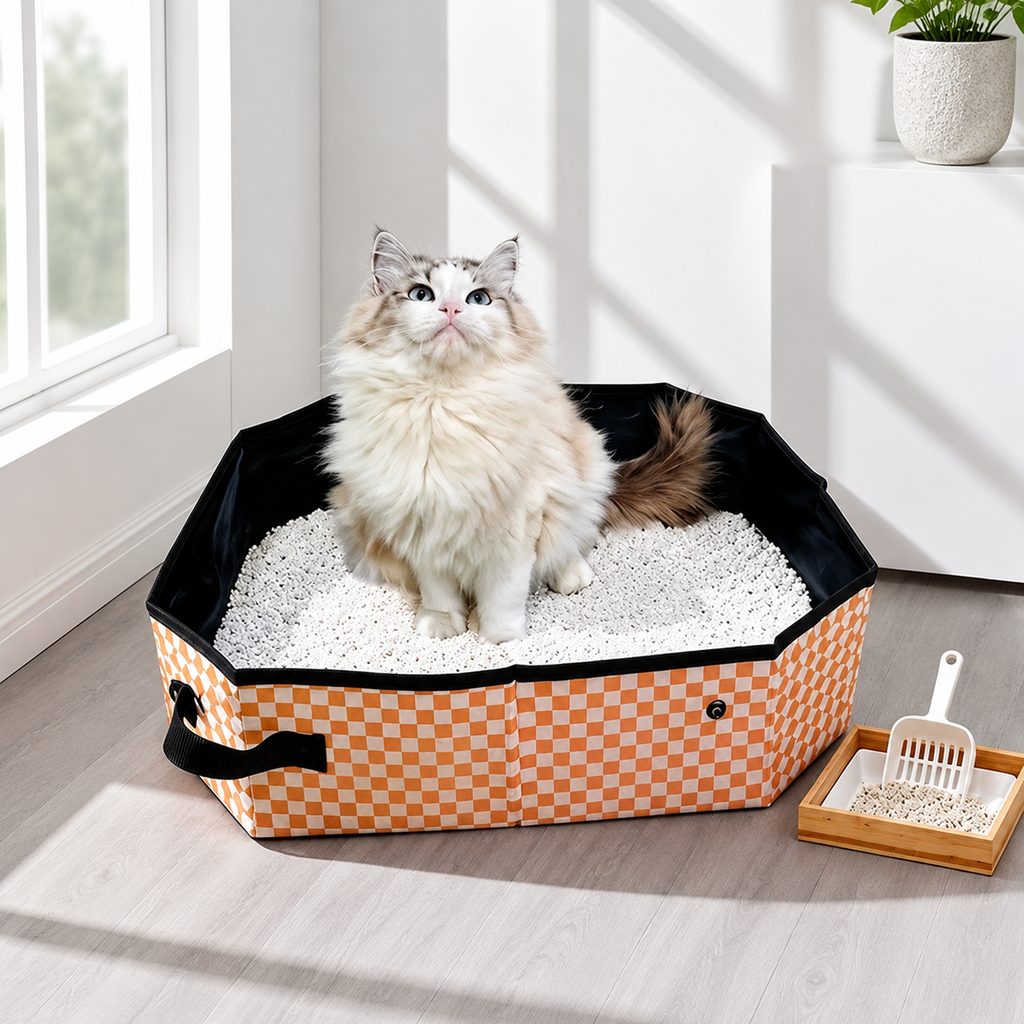 Malloren Portable Foldable Cat Litter Box for Road Trips, Hotels & RV Travel - Reusable Waterproof Travel Cat Toilet to Stop Leaks & Save Space
