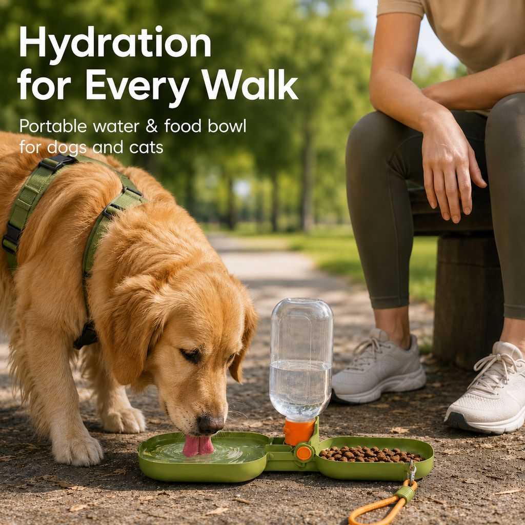 Malloren Portable Folding Pet Water & Food Cup for Walks & Hiking - 15.6 oz Leak-Resistant Dog & Cat Travel Bottle Bowl