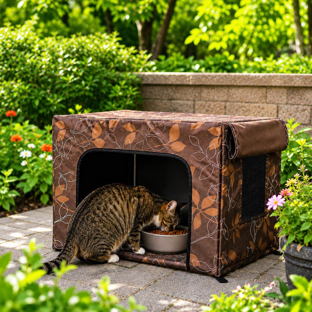 Malloren Outdoor Cat Feeding Shelter for Backyards - Weather-Resistant Food Station Cover