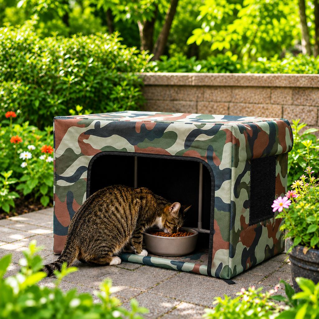 Malloren Outdoor Cat Feeding Shelter for Backyards - Weather-Resistant Food Station Cover