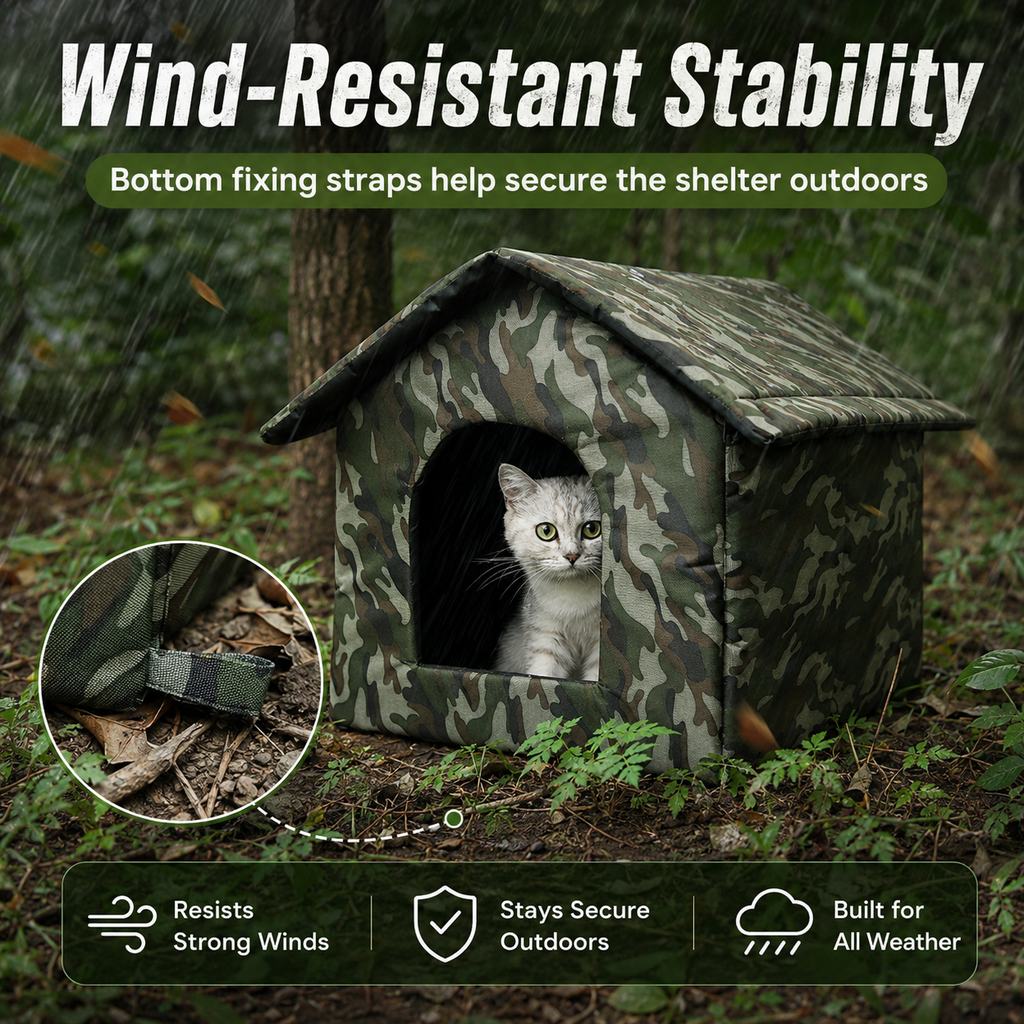 Malloren Weather-Resistant Outdoor Cat House for Porches & Backyards - Cozy Shelter for Cats & Small Dogs