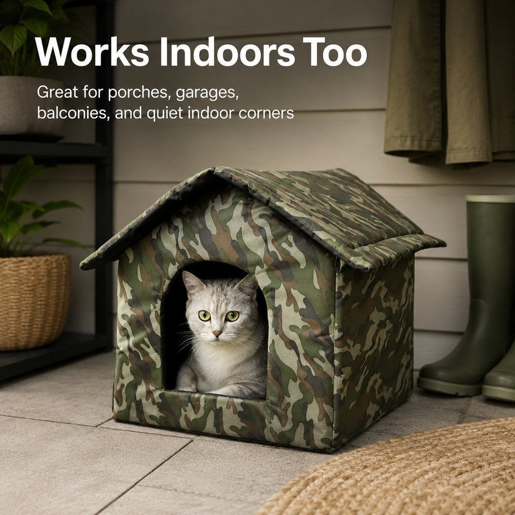 Malloren Weather-Resistant Outdoor Cat House for Porches & Backyards - Cozy Shelter for Cats & Small Dogs