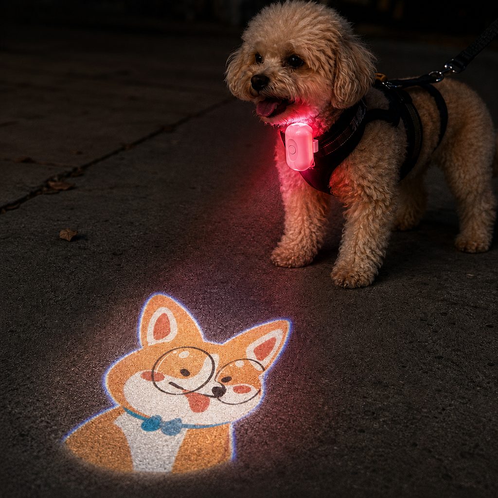 Malloren PawGlow Pink Breed Projector Dog Light for Night Walks - USB Rechargeable Clip-On Pet Light for Extra Visibility & Fun