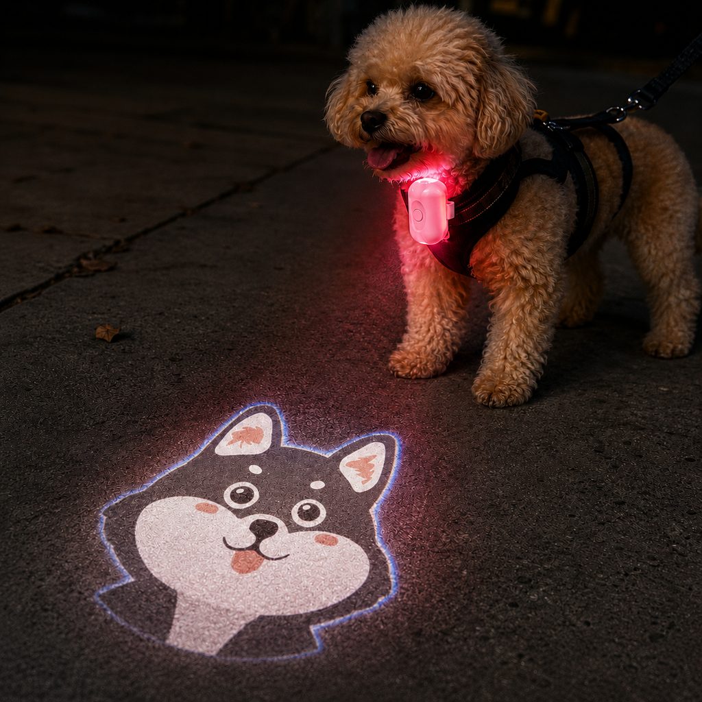 Malloren PawGlow Pink Breed Projector Dog Light for Night Walks - USB Rechargeable Clip-On Pet Light for Extra Visibility & Fun