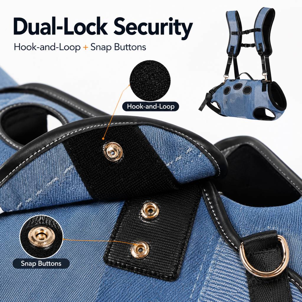 Malloren PawLift Denim Hands-Free Dog Carrier Backpack Harness for Walks, Shopping & Outdoor Trips - Carry Tired Dogs Without Arm Strain