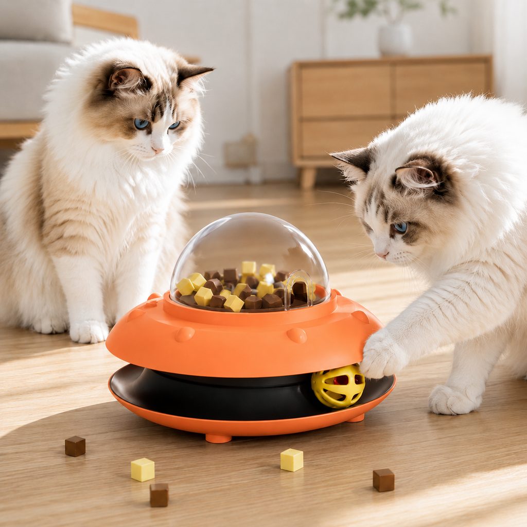 Malloren PawOrbit UFO Motion-Activated Cat Treat Dispenser Toy - Interactive Puzzle Feeder for Indoor Cats, Keeps Cats Busy While You Work