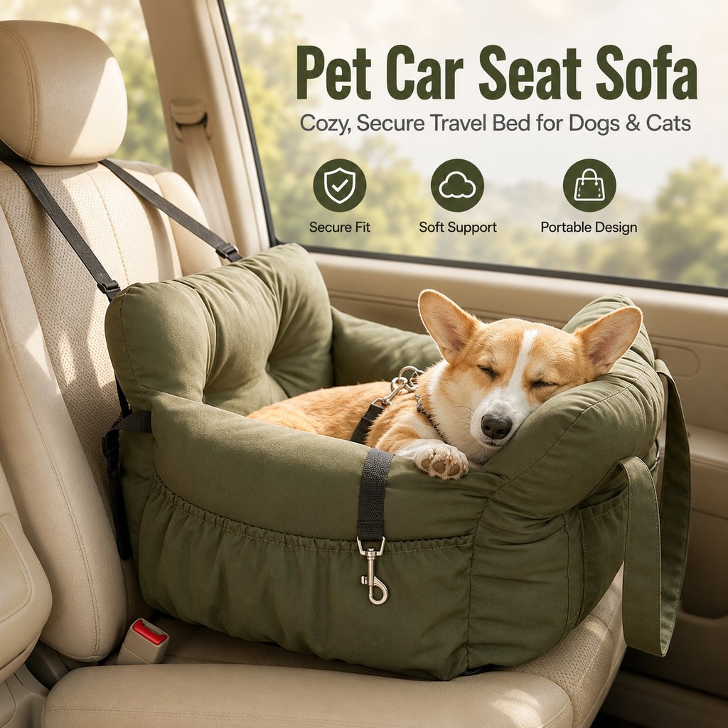 Malloren Pet Car Seat Sofa for Road Trips - Cozy Travel Bed for Calmer, More Secure Rides