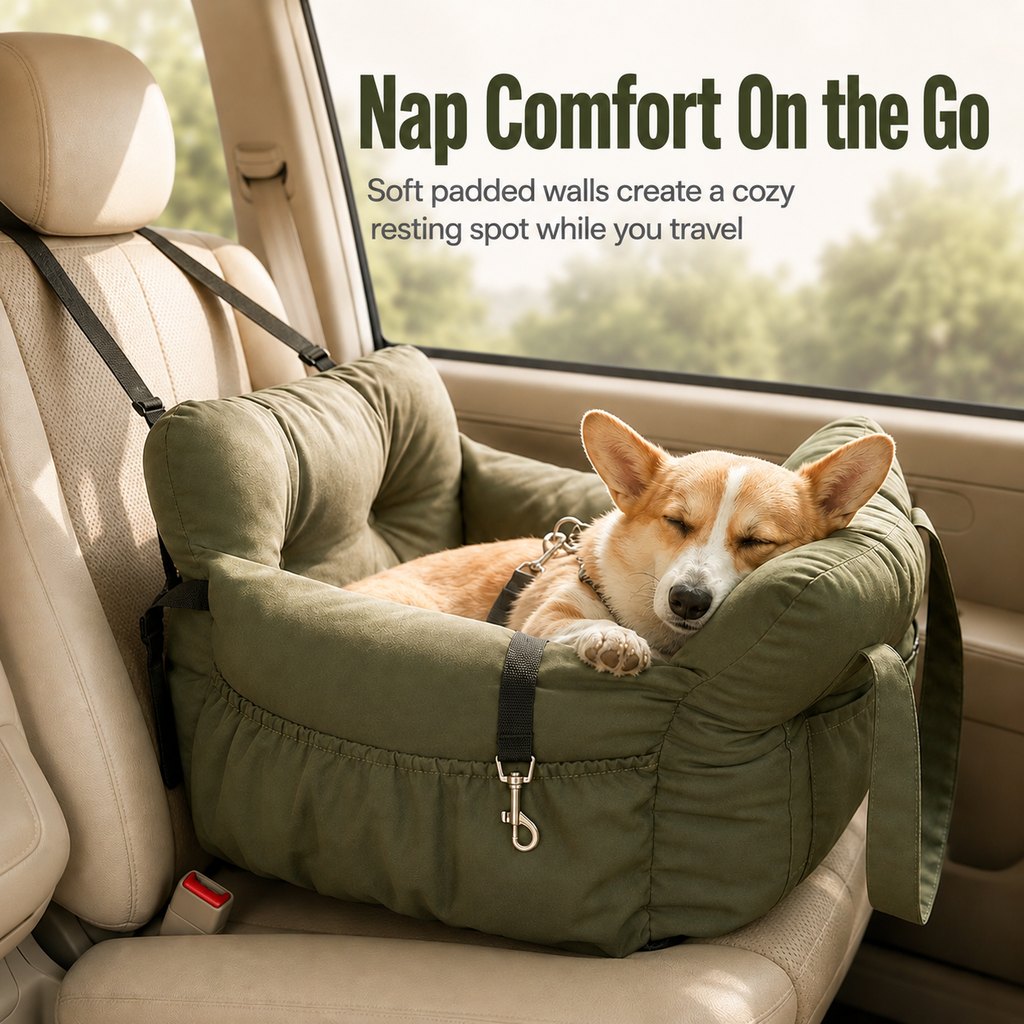 Malloren Pet Car Seat Sofa for Road Trips - Cozy Travel Bed for Calmer, More Secure Rides