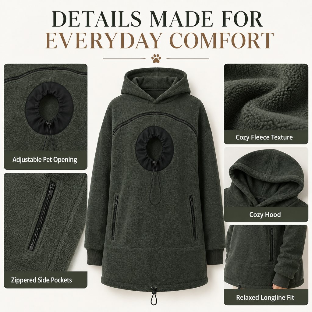 Malloren Hands-Free Pet Carrier Hoodie – Cozy Front Pouch for Cats & Small Dogs at Home & Everyday Outings