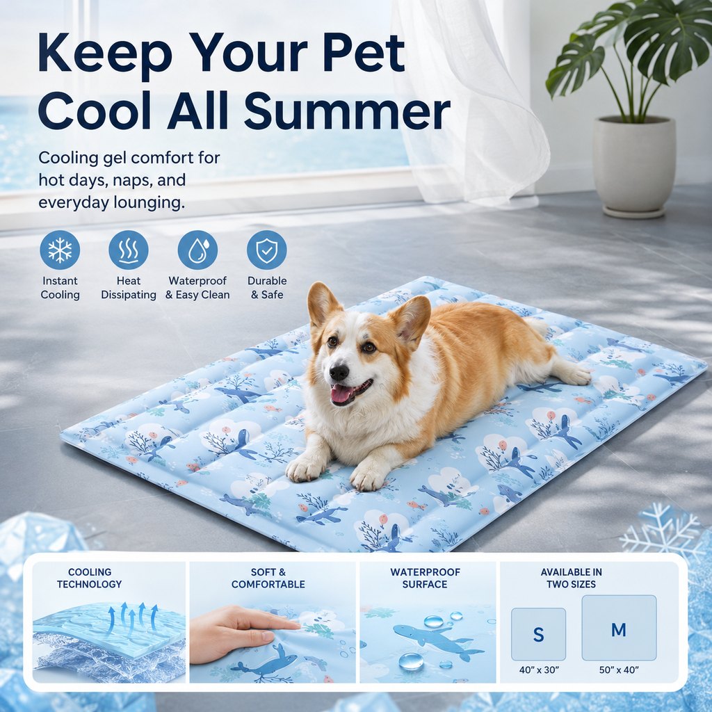 Malloren Cooling Gel Pet Mat for Hot Days at Home, Crates & Travel - Waterproof Chill Pad for Dogs & Cats